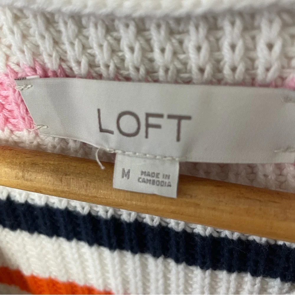 LOFT Summer Striped V-Neck Button Down Cardigan with Multi-Color Stripes, size M - Picture 4 of 10